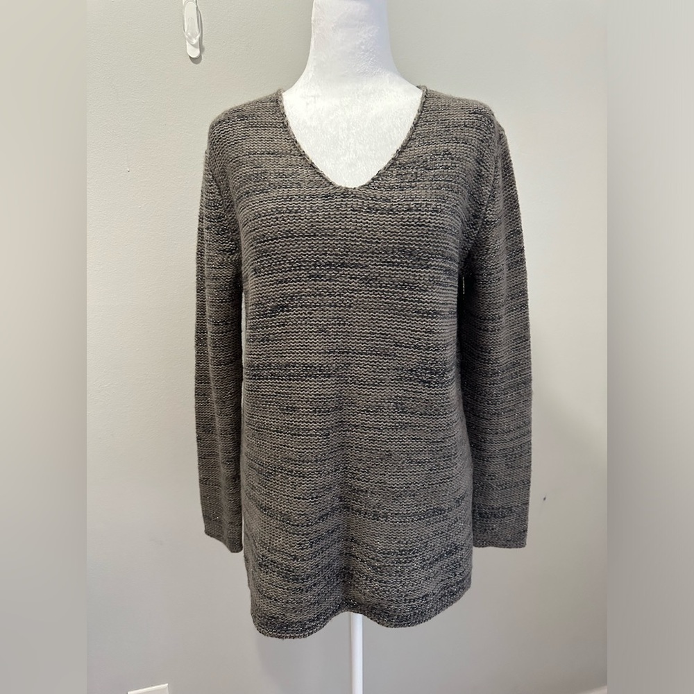 Gap Women's Size M Knit Wool Cotton Blend Charcoal Gray V Neck Sweater
